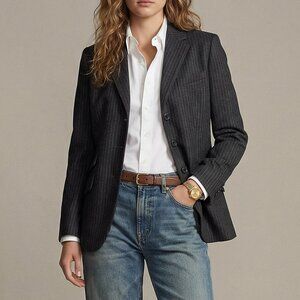 Ralph Lauren Grey Pinstripe Wool Blazer | Size 8